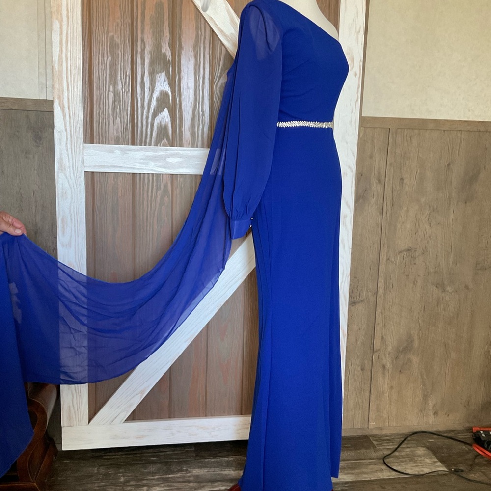 Faeriesty Elegant One-Shoulder Royal Blue Dress P2P 17”. Size Small - Picture 7 of 9